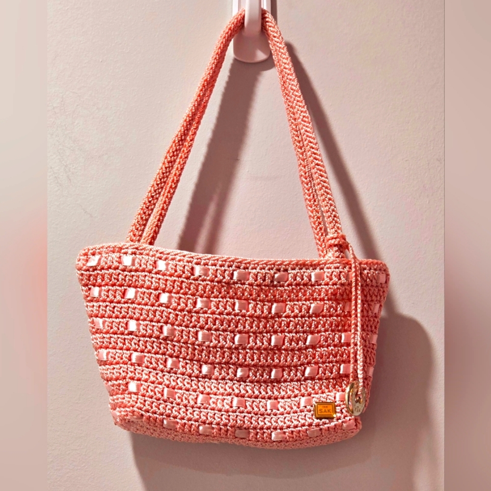 The Sak Pink Crochet Woven Mini Bag